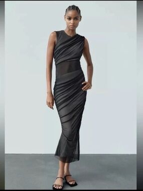 ZARA NWT ❗️ MIXED TULLE DRESS SIZE SMALL LONG DRESS 3152/204